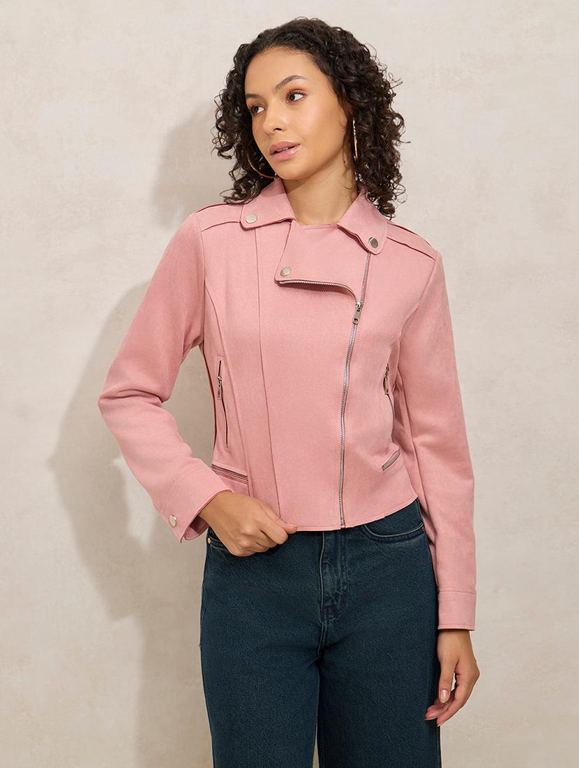 women solid long sleeve biker jacket - 21941885 -  Standard Image - 1