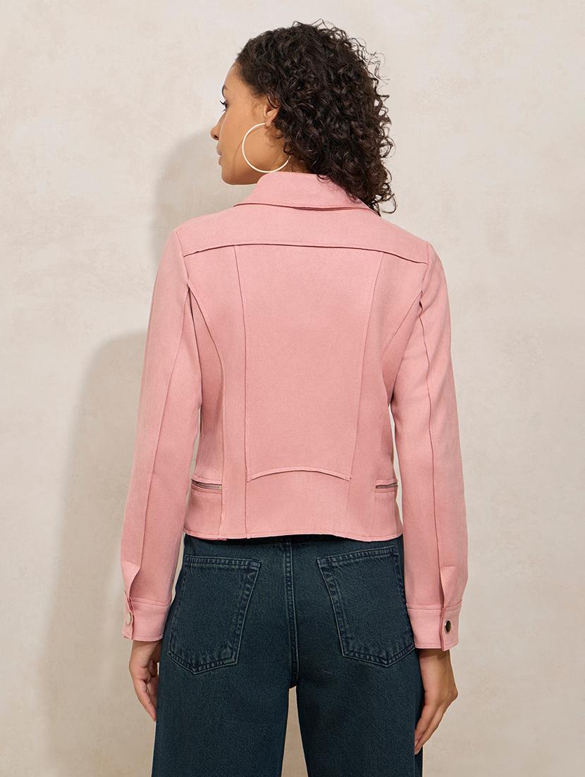 women solid long sleeve biker jacket - 21941885 - Standard Image - 4