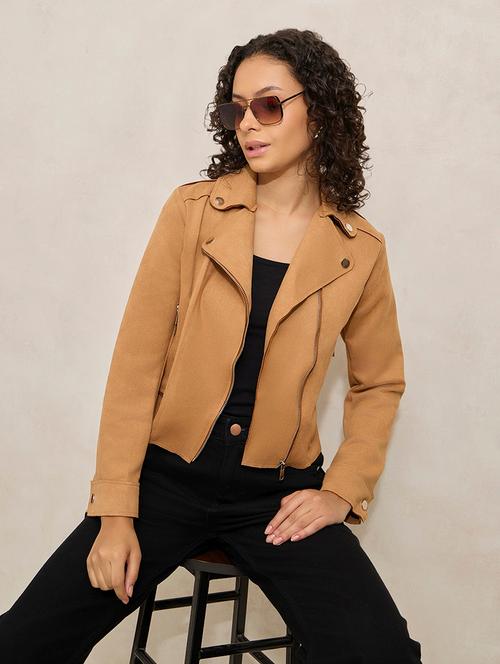 women solid long sleeve biker jacket - 21941886 -  Standard Image - 0