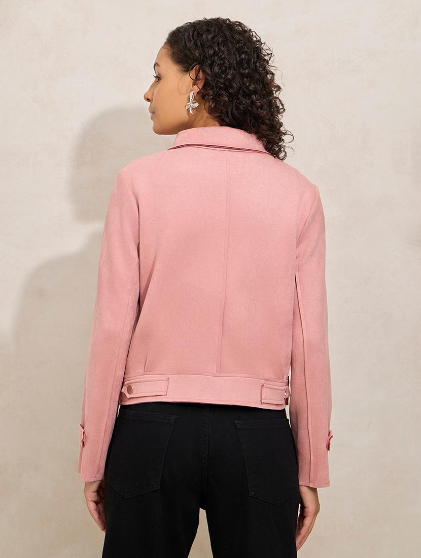women solid long sleeve biker jacket - 21941887 - Standard Image - 4