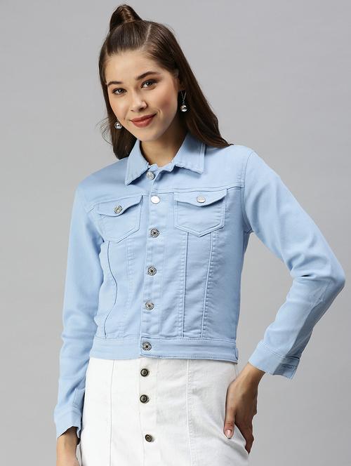 women solid long sleeve denim jacket - 21941891 - Standard Image - 0