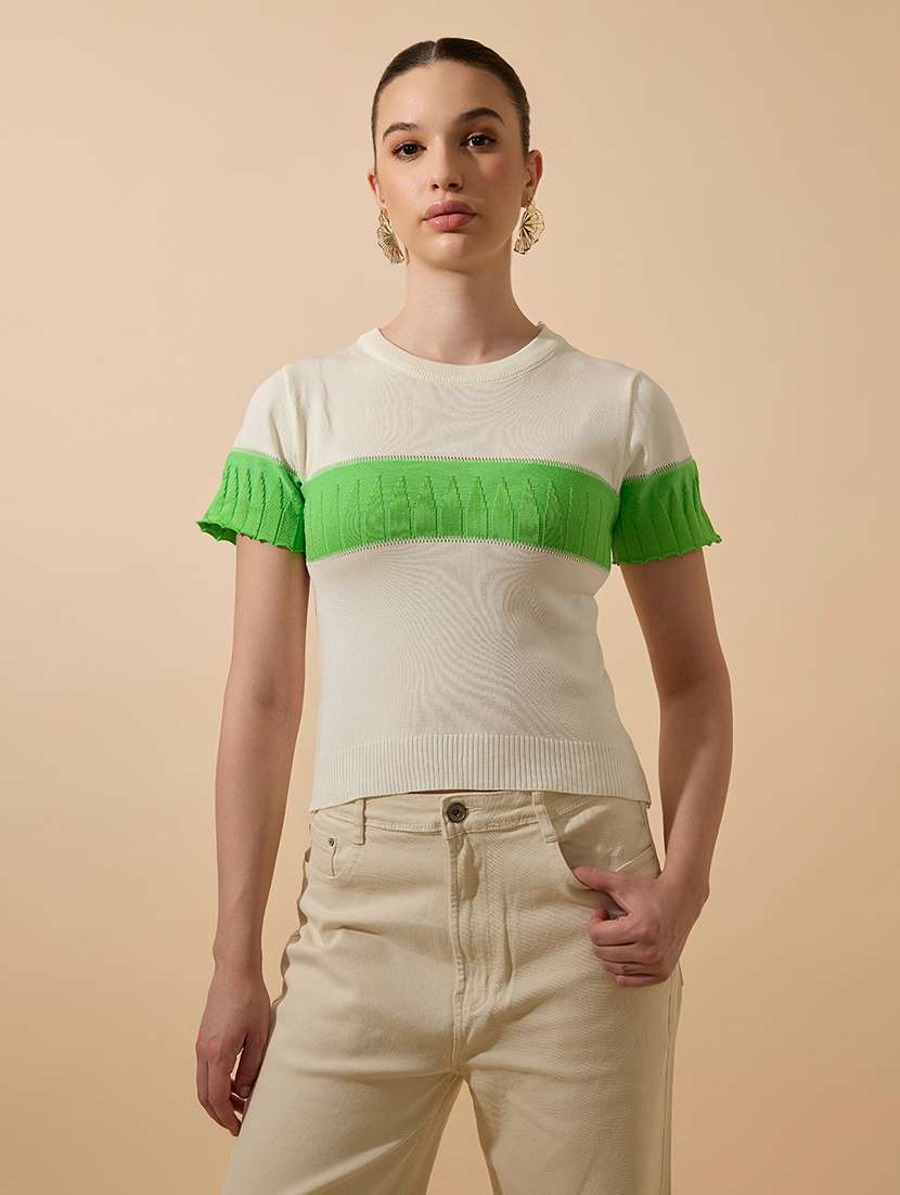 women color blocked short sleeve top - 21941899 -  Standard Image - 1