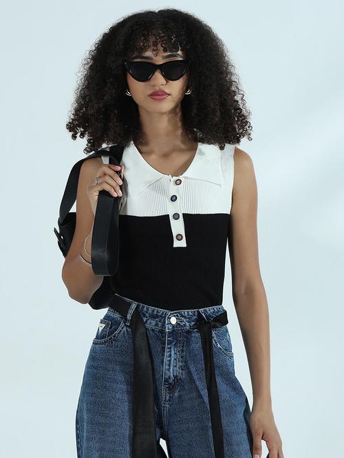 women color blocked sleeveless crop top - 21941900 - Standard Image - 0