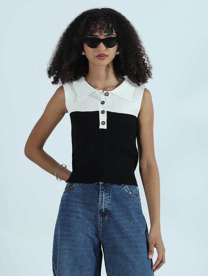 women color blocked sleeveless crop top - 21941900 -  Standard Image - 1