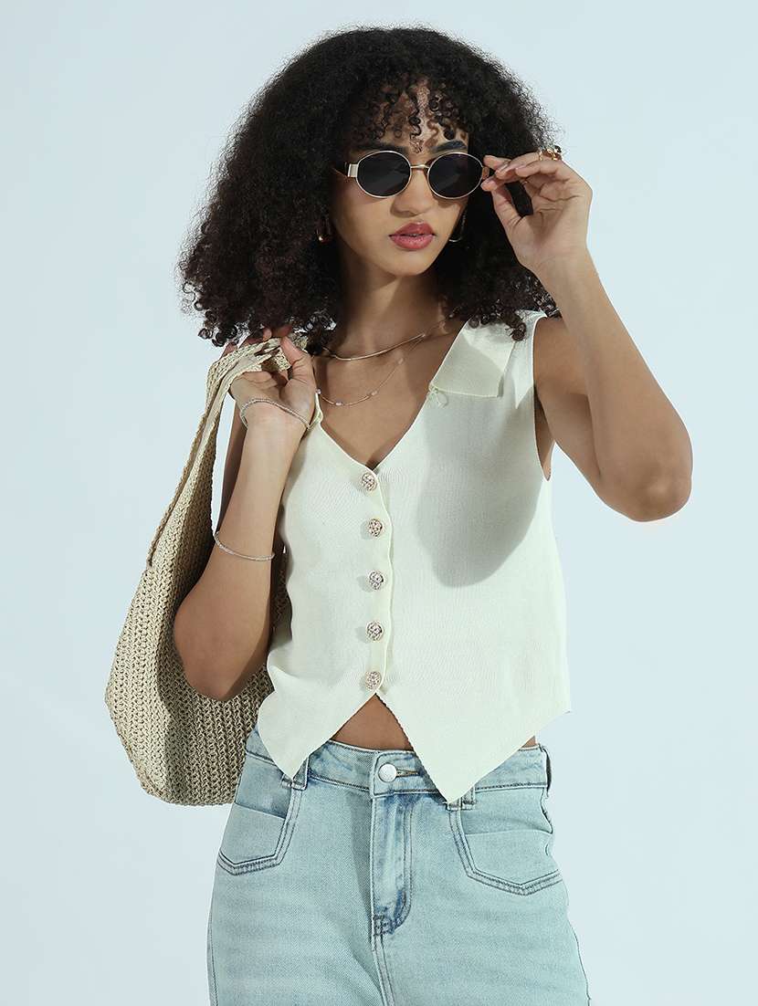 women white collared sleeveless vest top