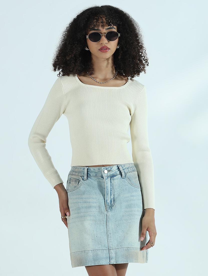 women solid long sleeve crop regular top - 21941911 -  Standard Image - 1