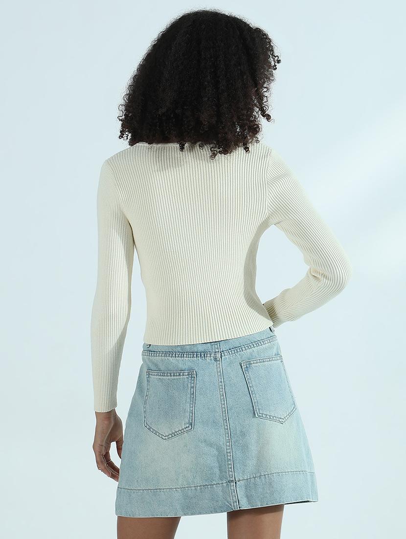 women solid long sleeve crop regular top - 21941911 - Standard Image - 4