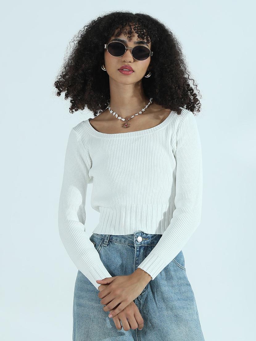 women solid long sleeve crop top - 21941912 -  Standard Image - 1