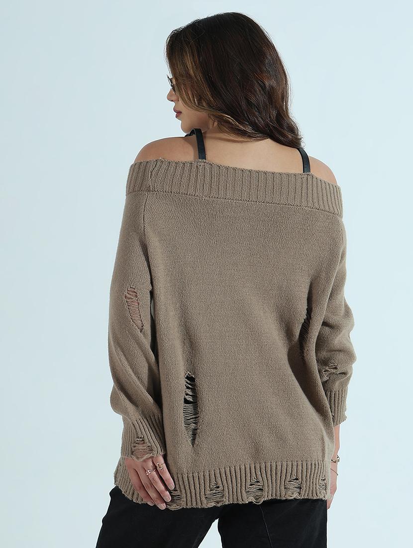 wome printed off shoulder ripped pullover - 21941916 - Standard Image - 4