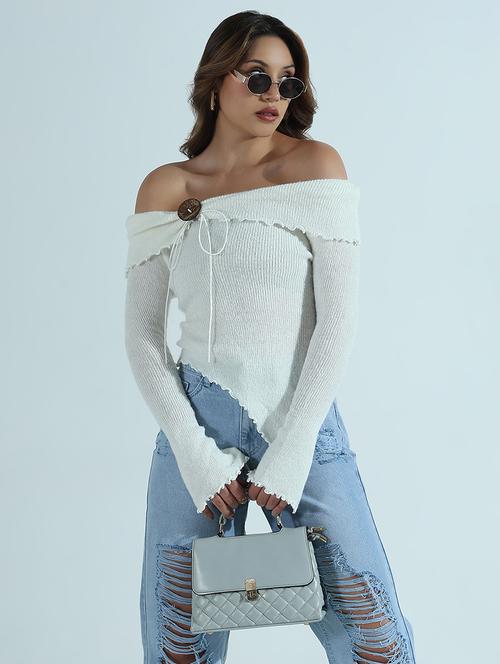 women solid off shoulder long sleeve top - 21941918 -  Standard Image - 0