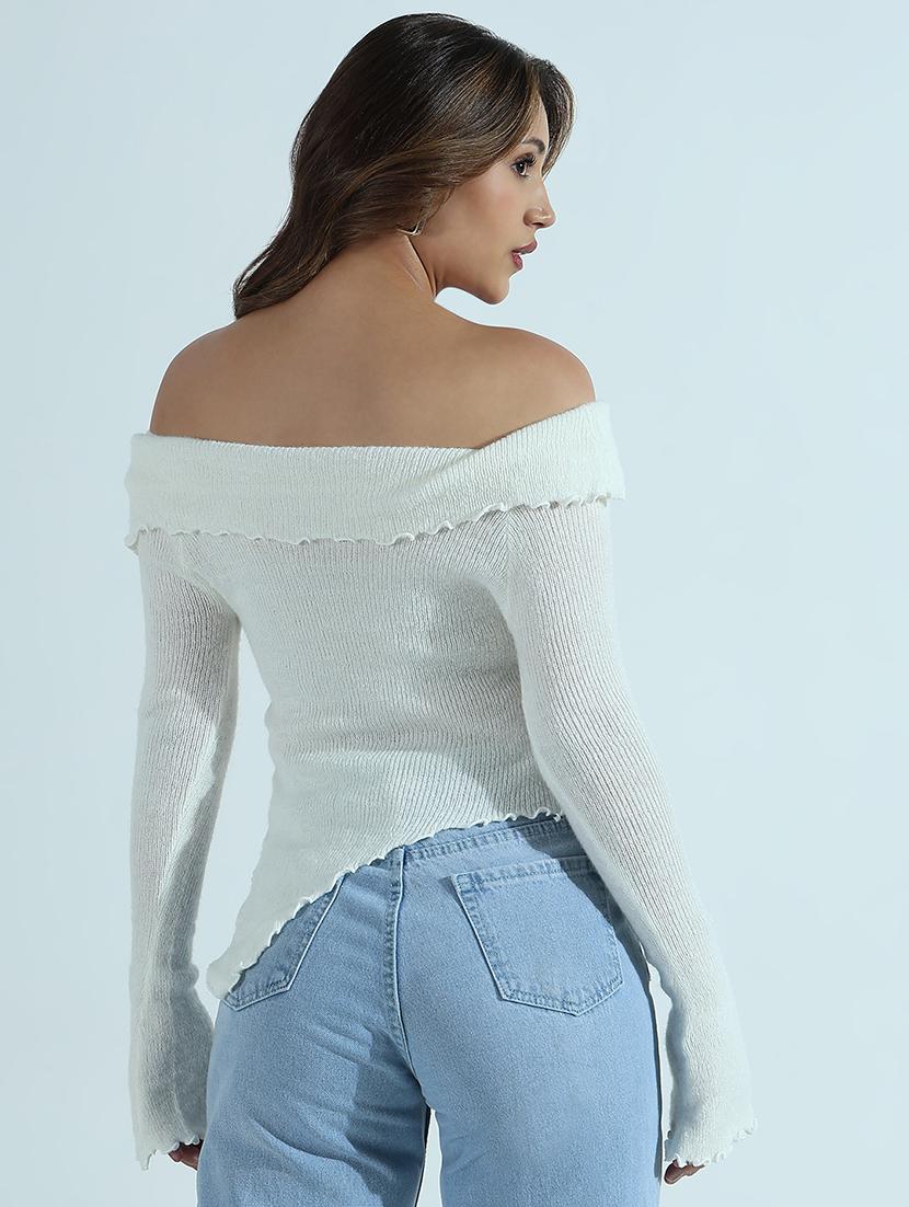 women solid off shoulder long sleeve top - 21941918 - Standard Image - 4