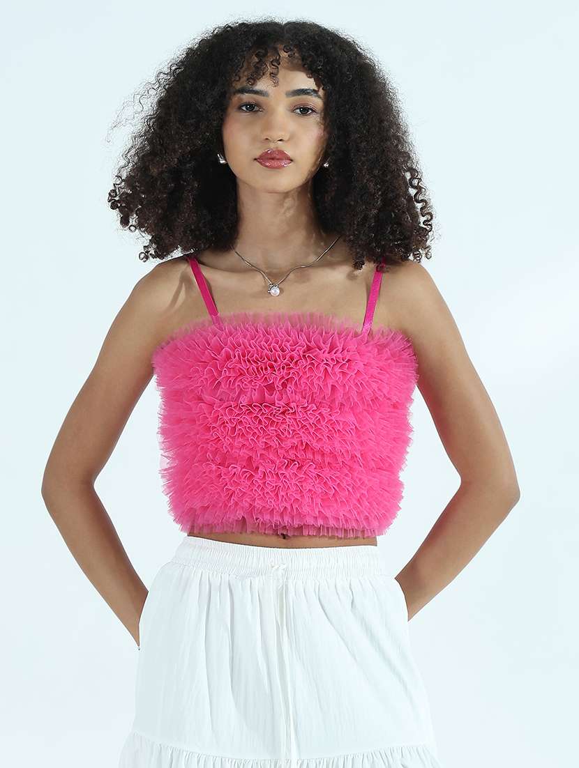 women solid shoulder strap crop top - 21941920 -  Standard Image - 1