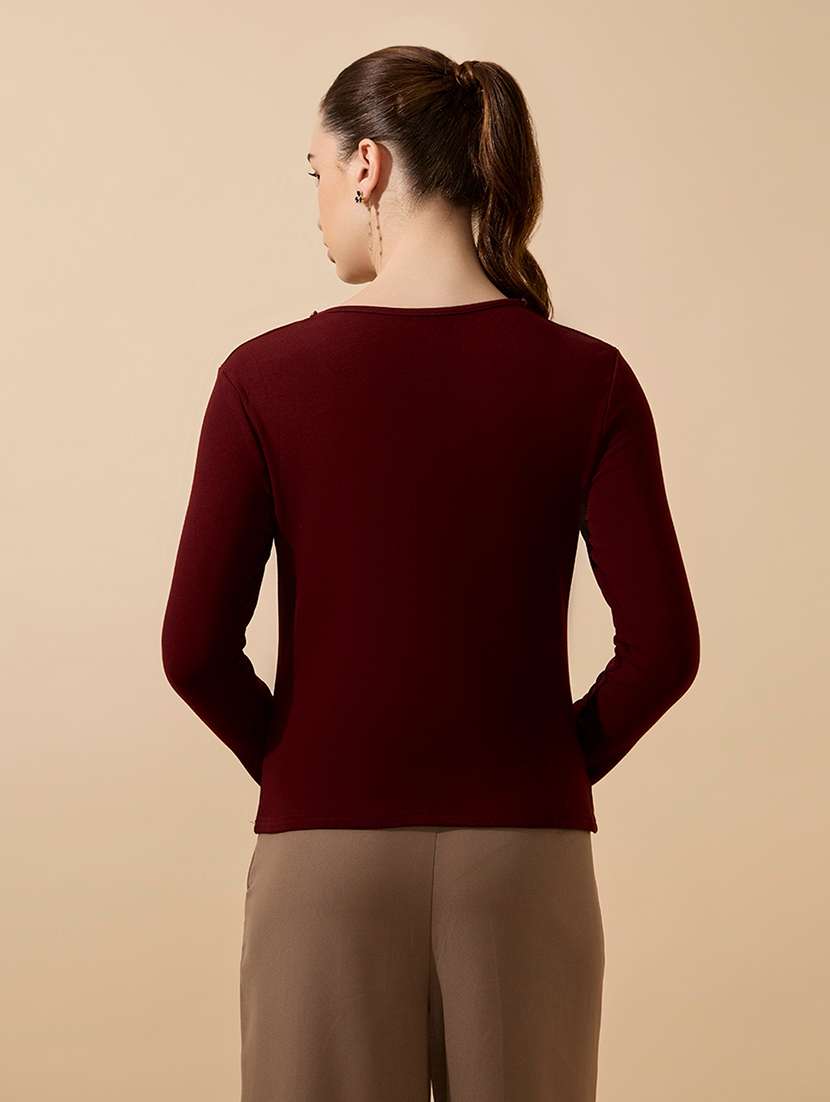 women maroon solid long sleeve regular top - 21941921 -  Standard Image - 4