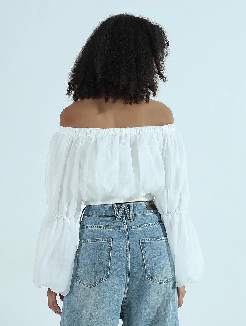 white off-shoulder bell sleeves party wear top - 21941923 - Standard Image - 4