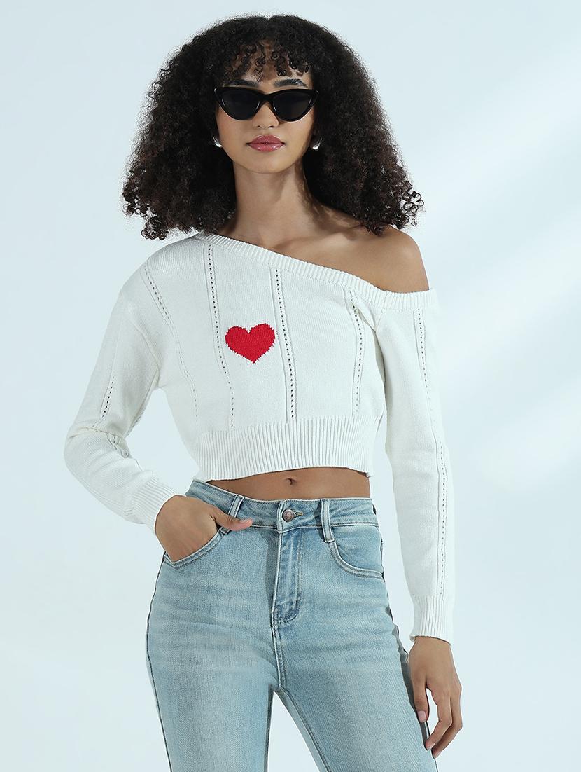 women solid asymmetric neck crop top - 21941929 -  Standard Image - 1