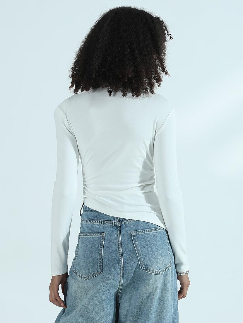 women solid long sleeve cut out asymmetric top - 21941933 - Standard Image - 4
