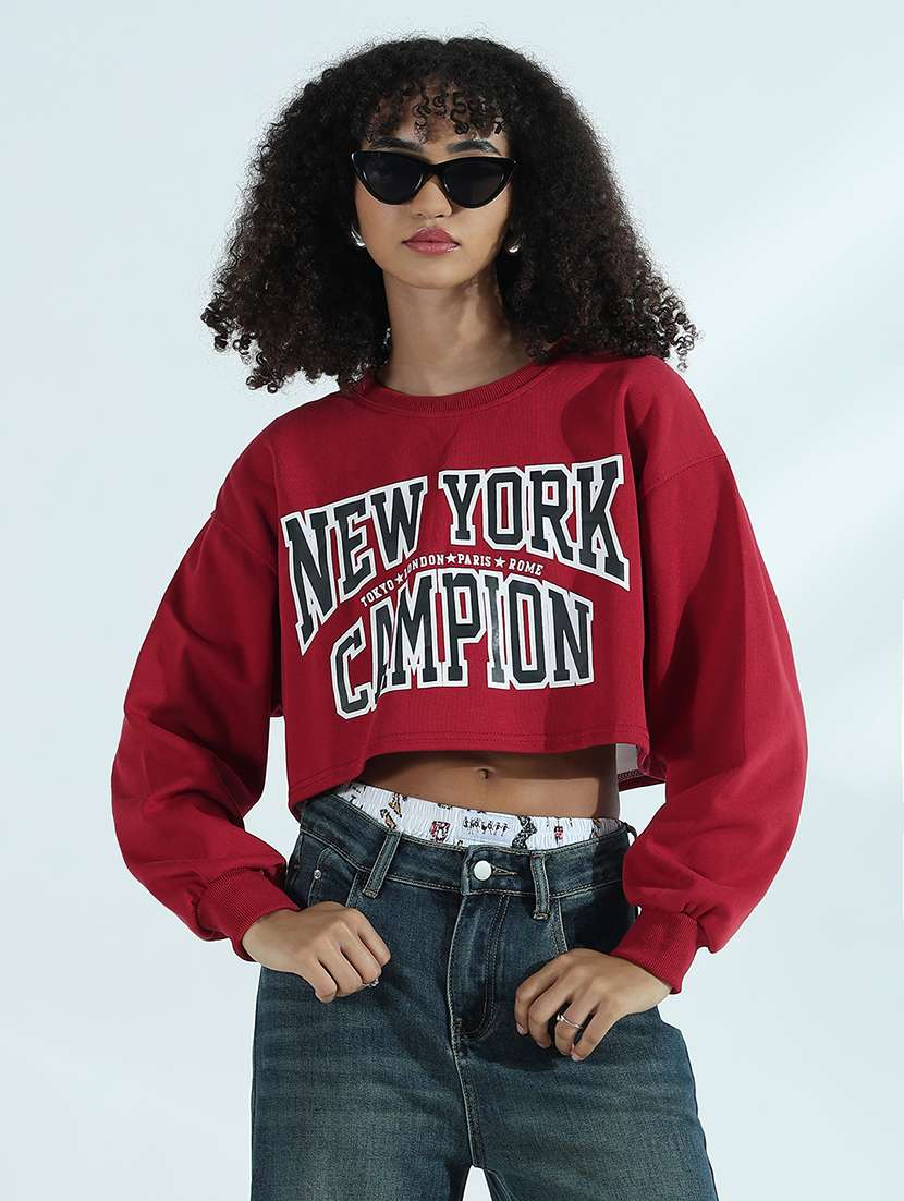 women printed long sleeve crop sweatshirt - 21941934 -  Standard Image - 1