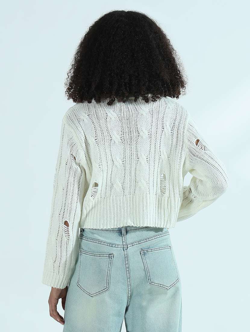 women white solid long sleeve crop cardigan - 21941936 - Standard Image - 4
