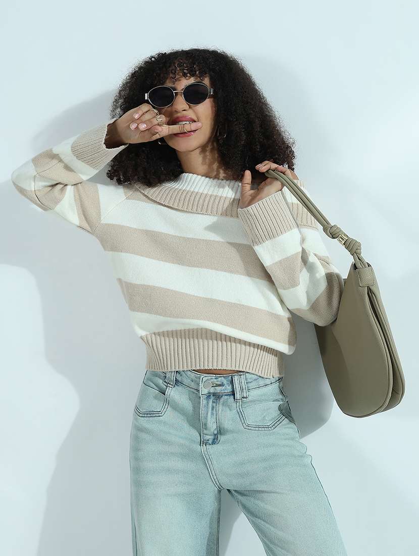 women striped off shoulder long sleeve top