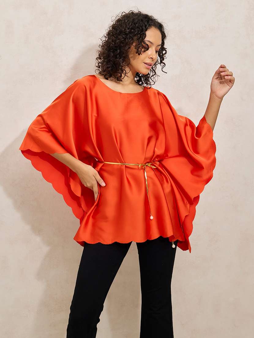 women orange solid kimon sleeve kaftan top - 21941942 -  Standard Image - 1