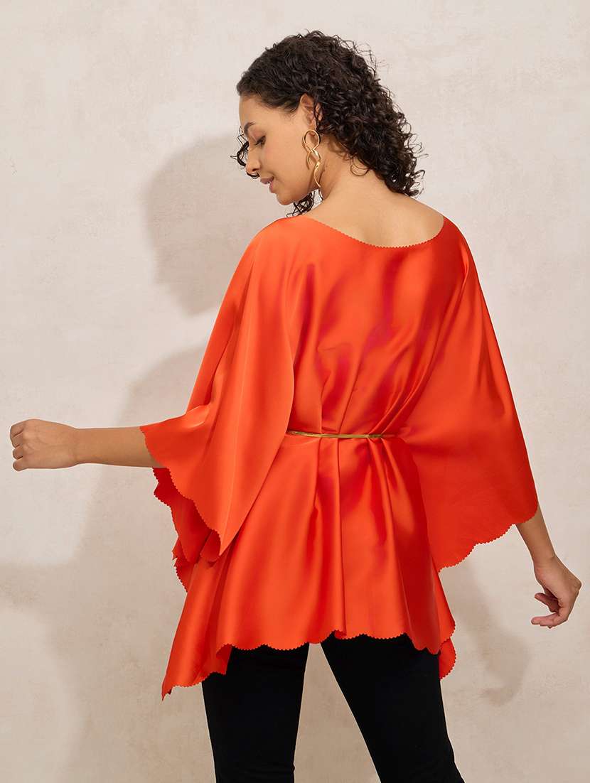 women orange solid kimon sleeve kaftan top - 21941942 -  Standard Image - 4