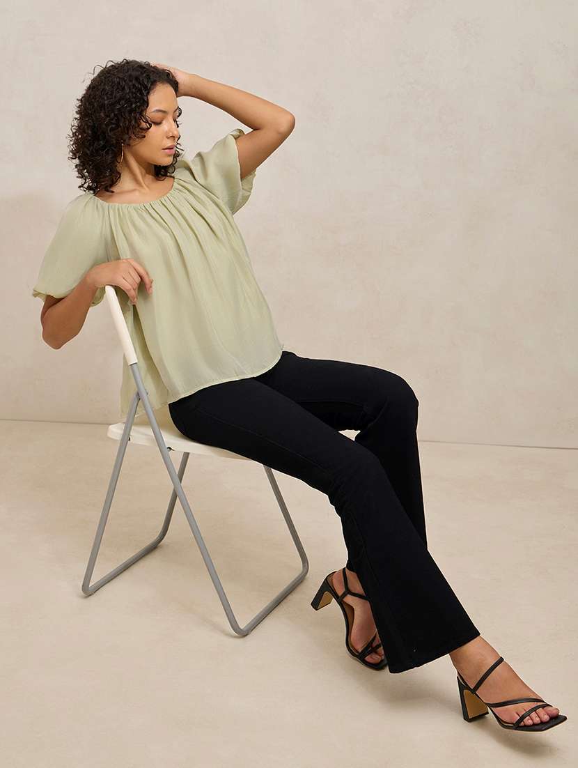 women solid puff sleeve a-line top - 21941943 -  Standard Image - 6