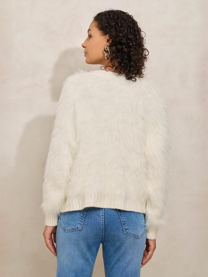 women cream solid long sleeve cardigan - 21941949 - Standard Image - 4