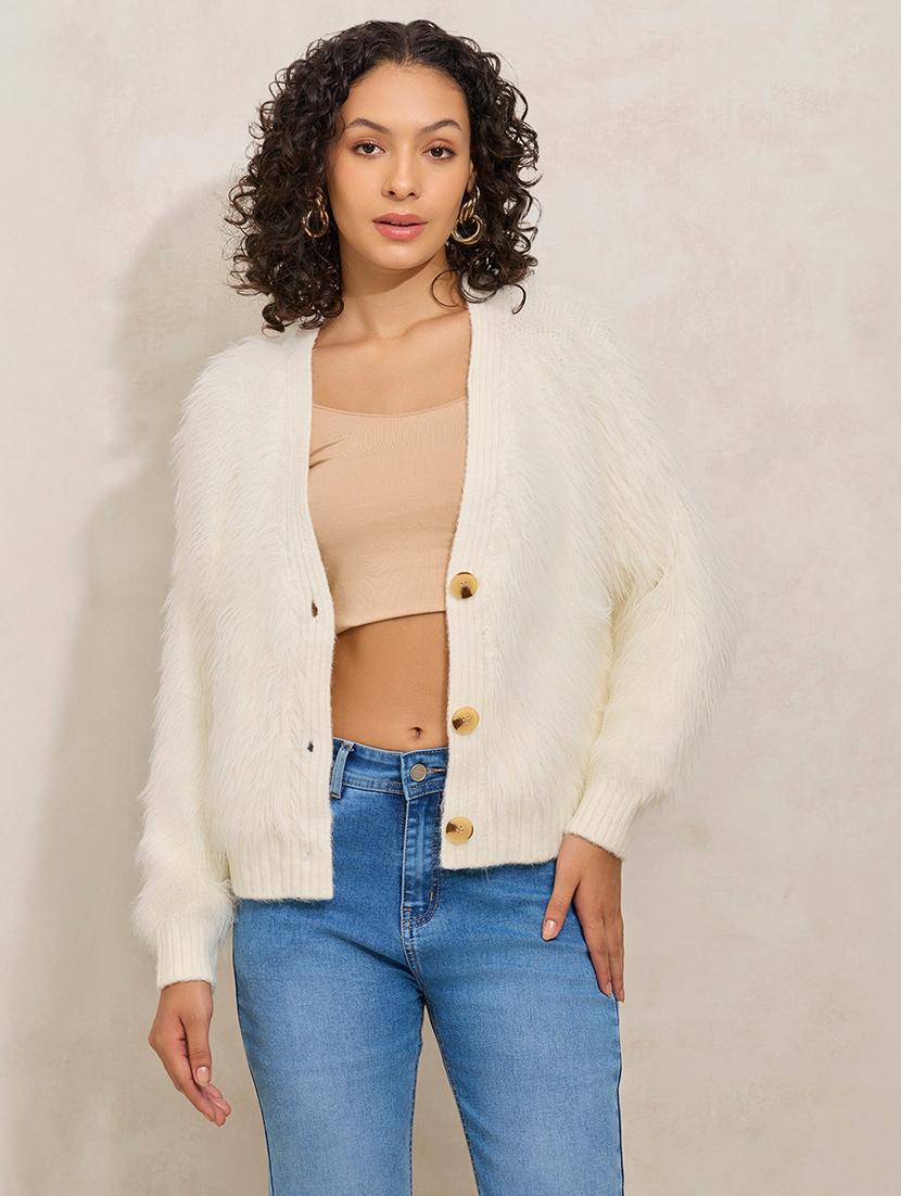 women cream solid long sleeve cardigan - 21941949 - Standard Image - 6