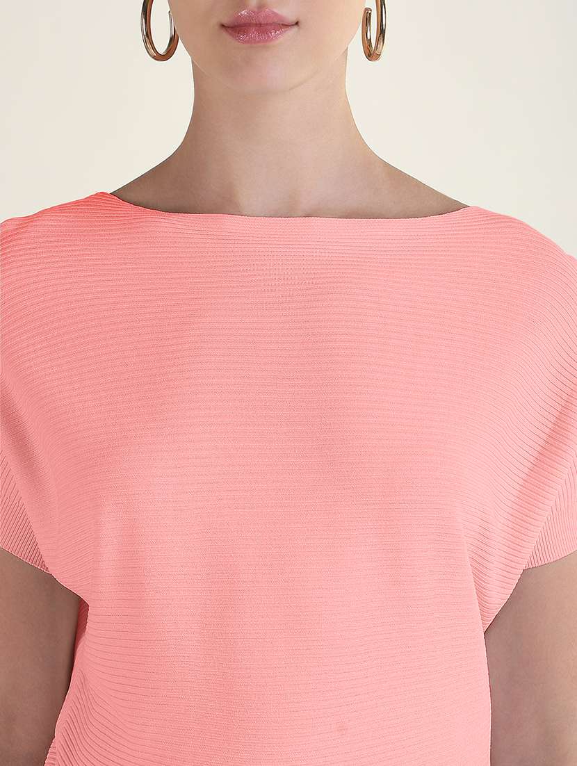 women pink solid boat neck regular top - 21941952 -  Standard Image - 4