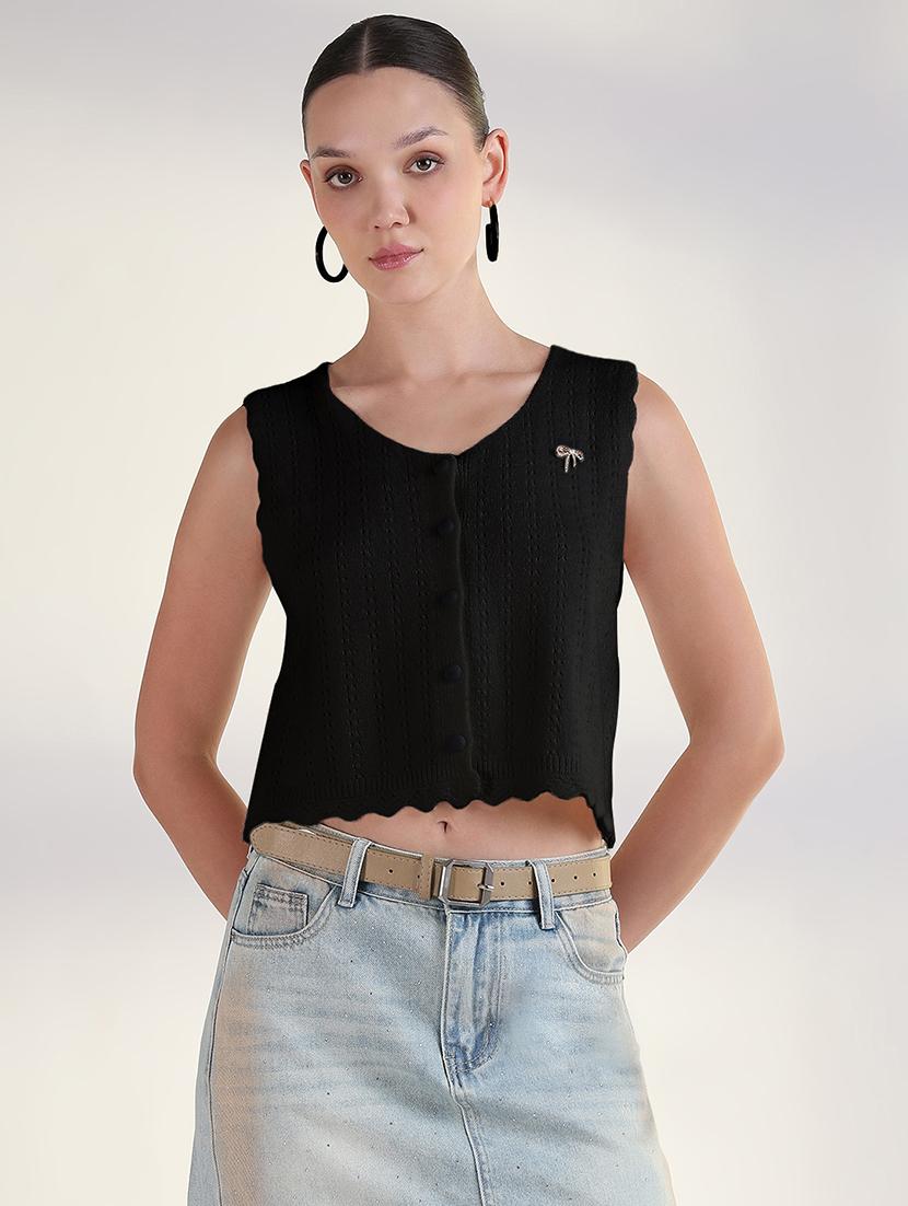 women black solid sleeveless crop top - 21941953 -  Standard Image - 1