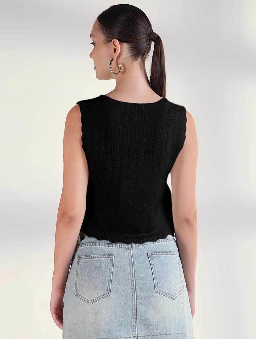 women black solid sleeveless crop top - 21941953 - Standard Image - 4