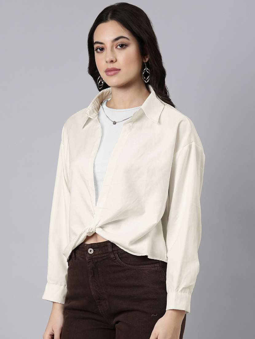 women solid collared shirt style top with tank top - 21941955 -  Standard Image - 1