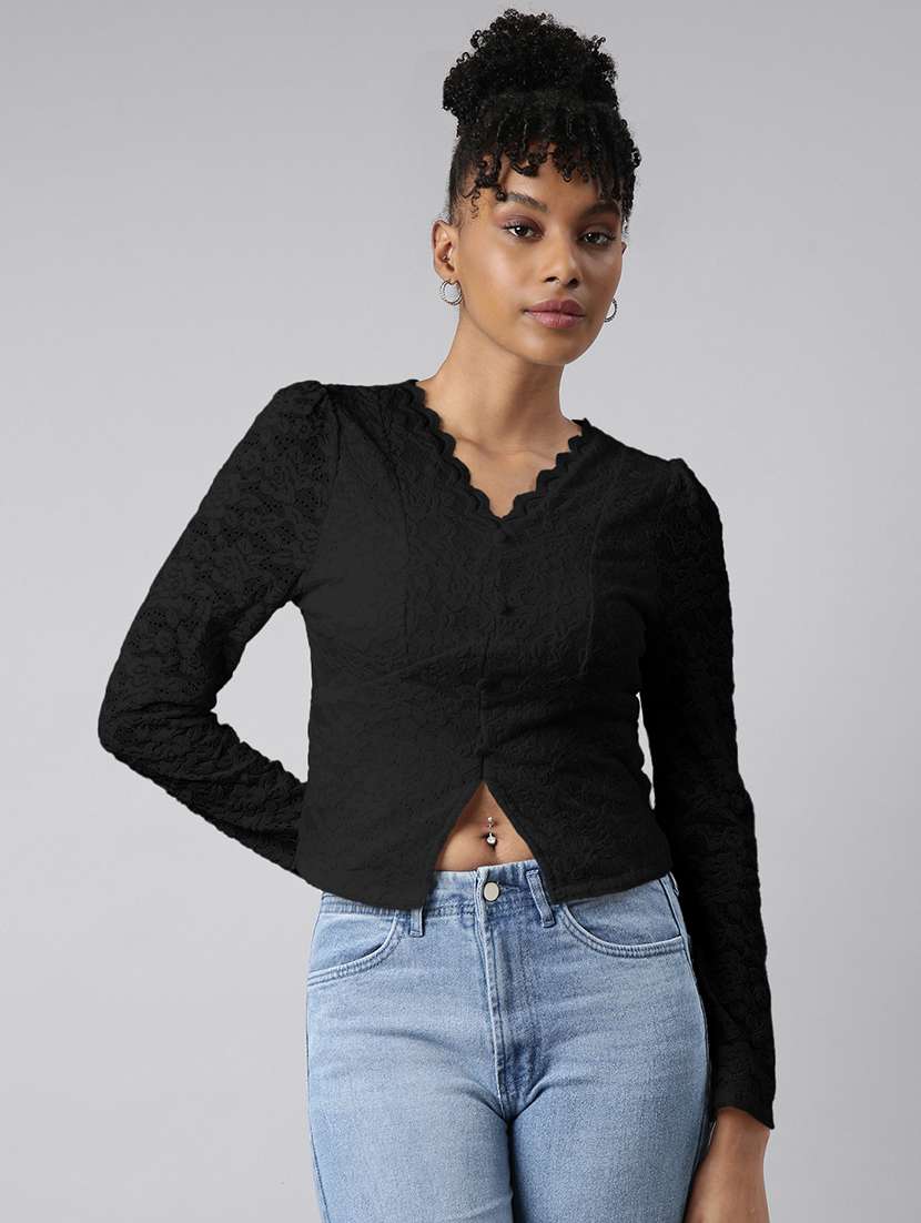 women self designed puff sleeve crop top