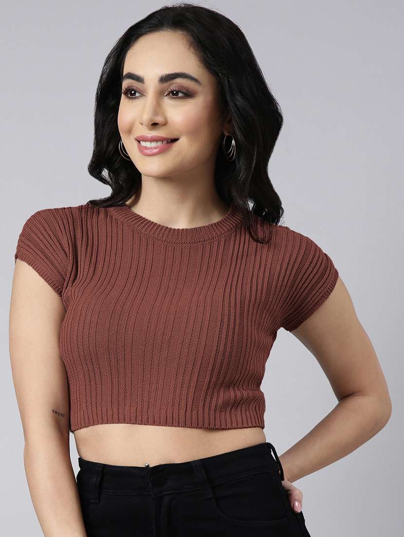 women solid short sleeve crop top - 21941957 -  Standard Image - 1