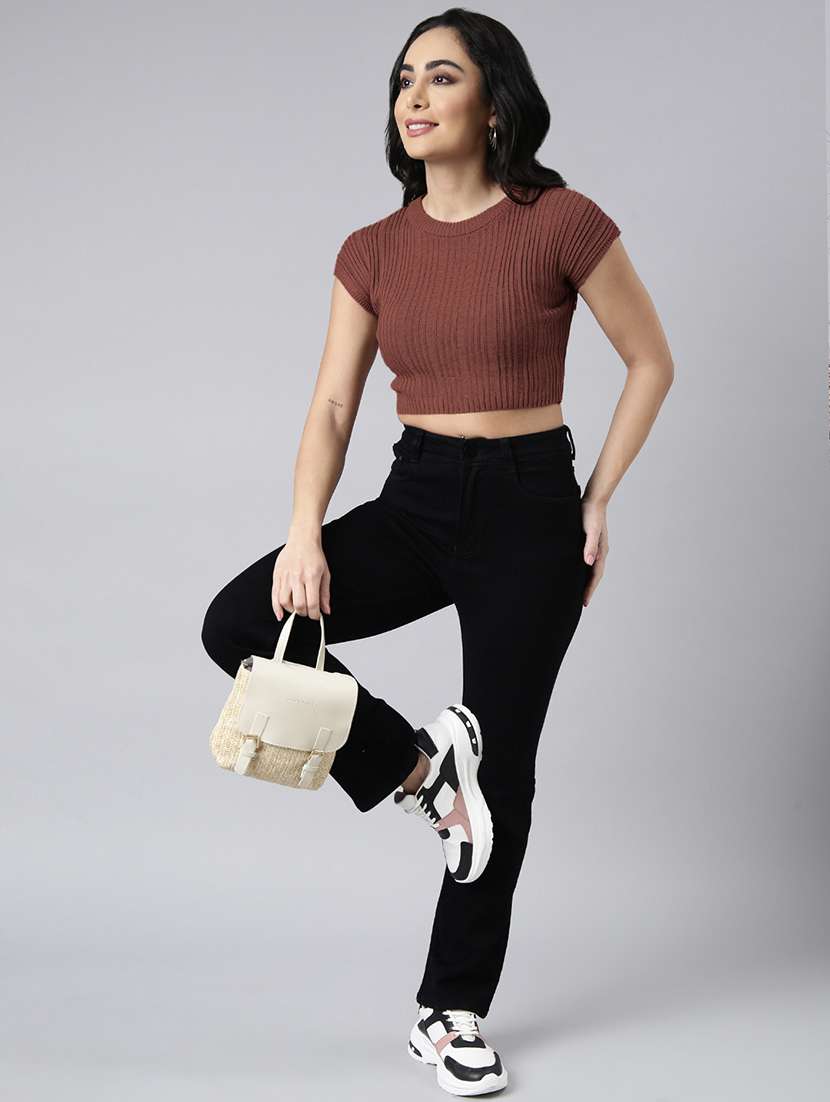 women solid short sleeve crop top - 21941957 -  Standard Image - 6