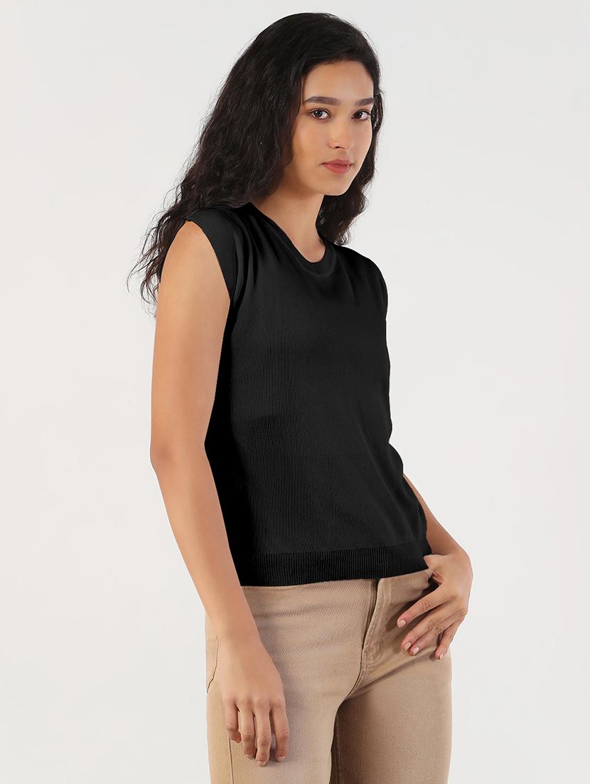 women black solid cap sleeves regular top - 21941960 - Standard Image - 1