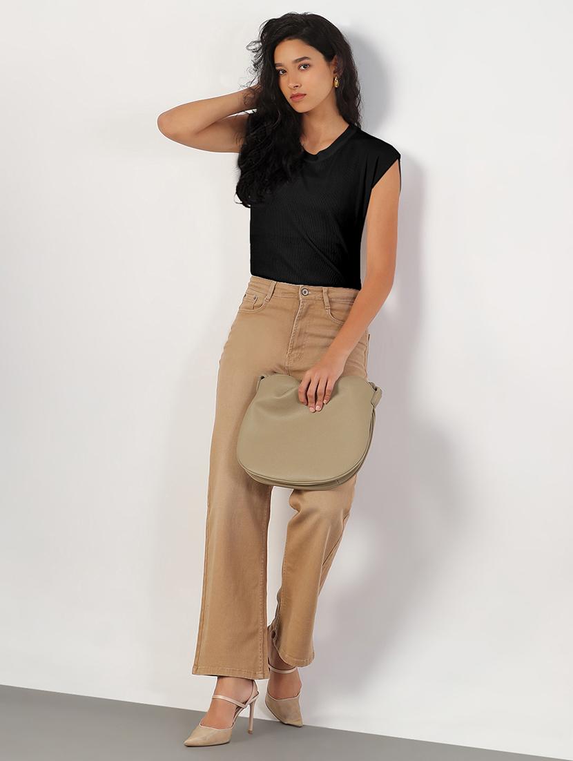 women black solid cap sleeves regular top - 21941960 - Standard Image - 4