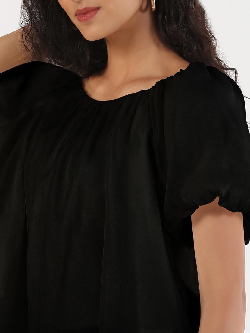 women black solid puff sleeve regular top - 21941961 - Standard Image - 4