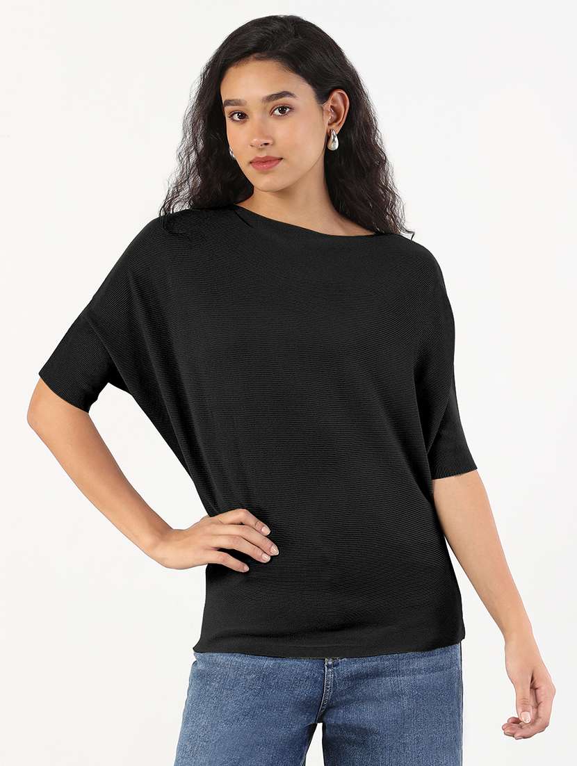women balck solid batwing sleeve regular top - 21941962 -  Zoom Image - 0
