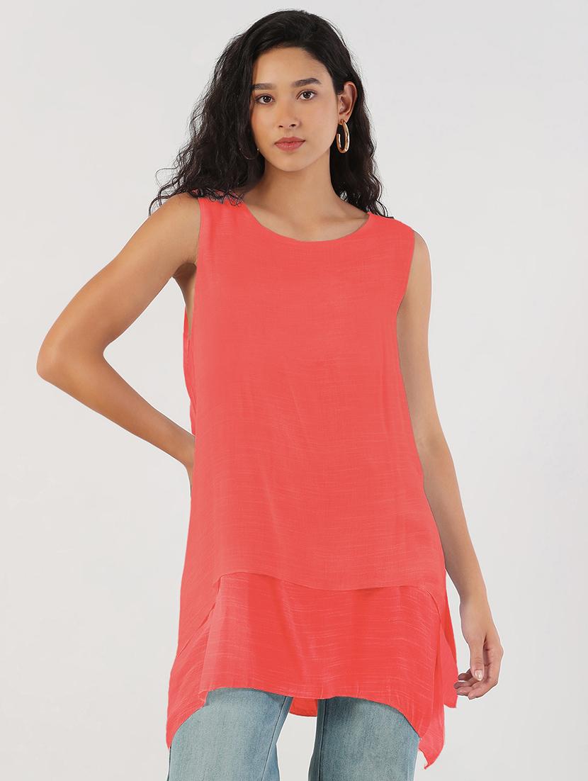 women peach solid sleeveless asymmetric top - 21941963 - Zoom Image - 0