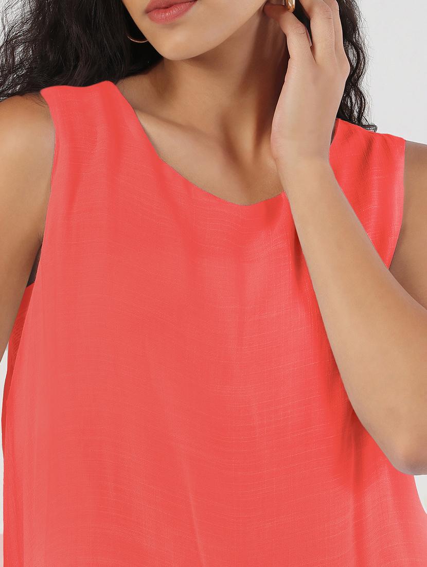 women peach solid sleeveless asymmetric top - 21941963 - Standard Image - 4