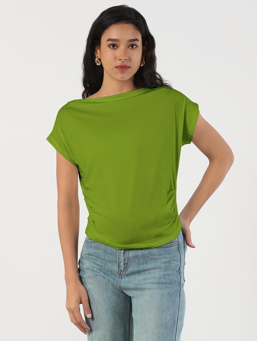 women green solid boat neck regular top - 21941964 -  Standard Image - 1