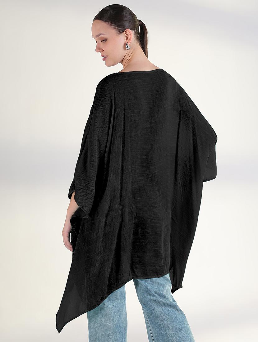 women black solid long sleeve asymmetric top - 21941969 - Standard Image - 4
