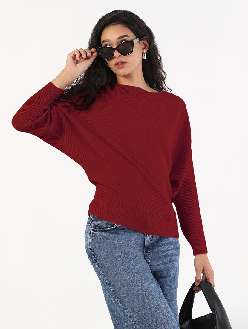 women maroon solid long sleeve regular pullover - 21941972 - Zoom Image - 0