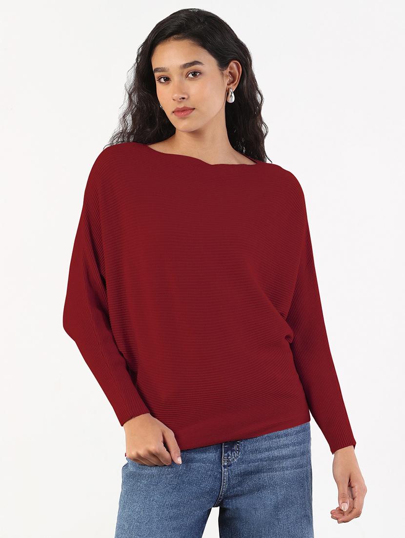women maroon solid long sleeve regular pullover - 21941972 - Standard Image - 1