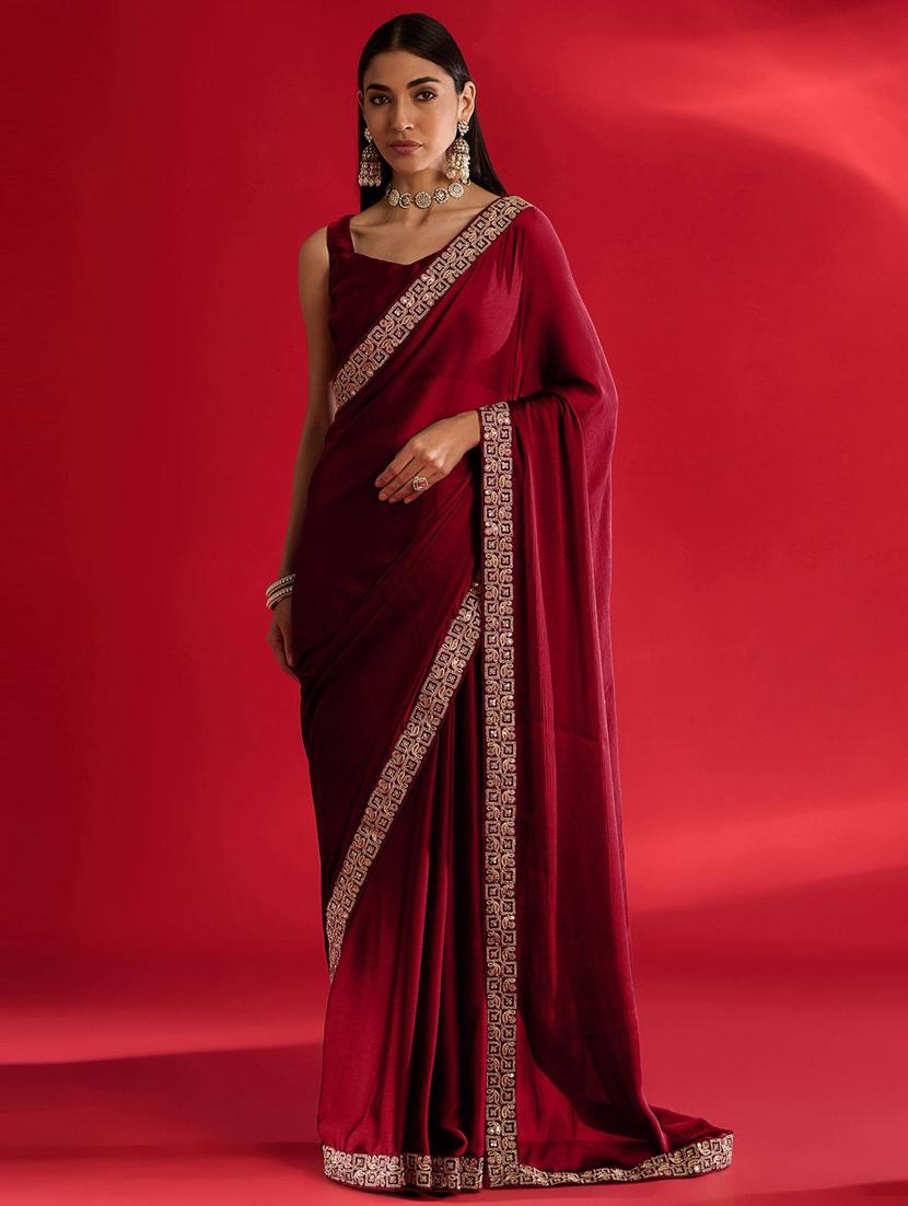 women solid with bordered saree with blouse - 21941985 - Zoom Image - 0