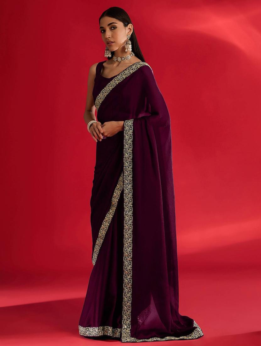women solid with bordered saree with blouse - 21941986 -  Standard Image - 1
