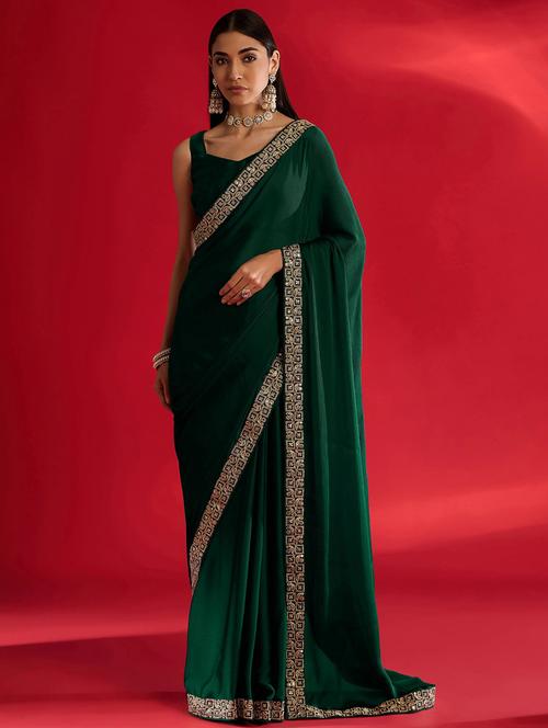 women solid with bordered saree with blouse - 21941987 - Standard Image - 0