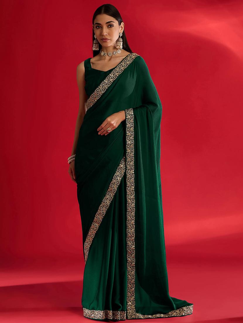 women solid with bordered saree with blouse - 21941987 - Zoom Image - 0