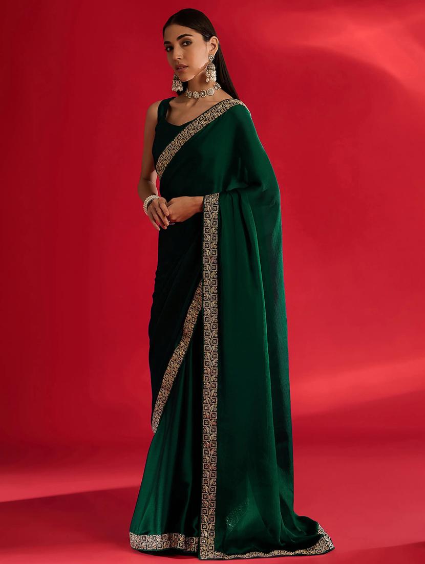 women solid with bordered saree with blouse - 21941987 - Standard Image - 1